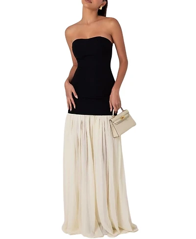 Heiress Beverly Hills Strapless Cream Chiffon Maxi Dress