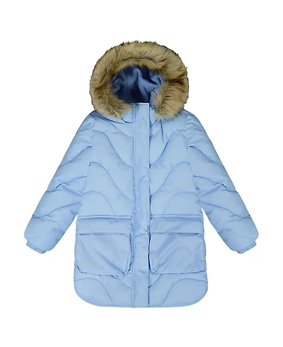 Deux par Deux Girls' Long Wavy Quilt Puffy Winter Coat - Big Kid