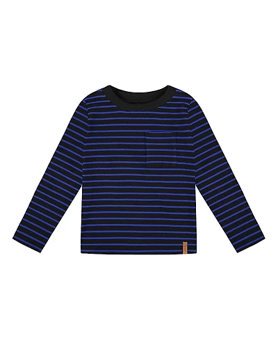 Deux par Boys' Long Sleeve Brushed Jersey Striped Tee - Little Kid, Big Kid
