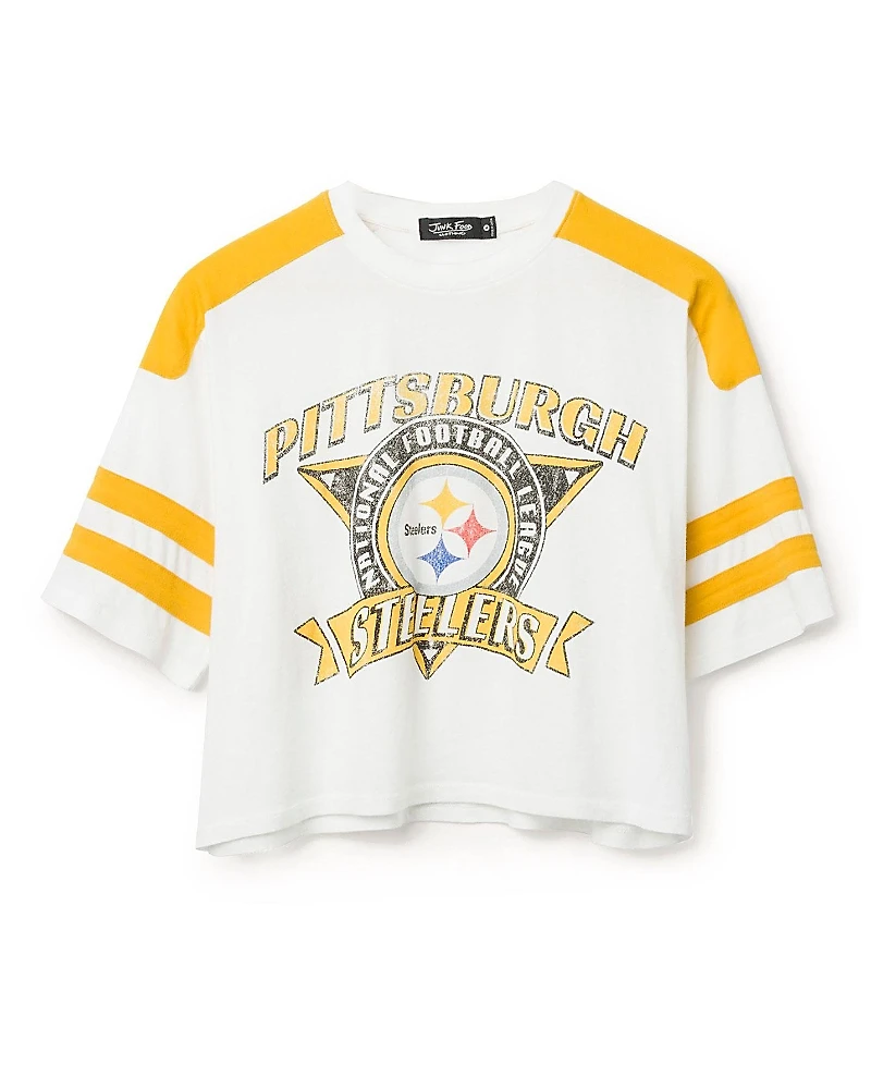 Junk Food Clothing Women's Nfl Pittsburgh Steelers Striped Crop Tee