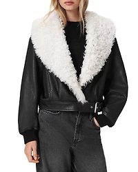 Allsaints Libra Shearling Collar Bomber Jacket