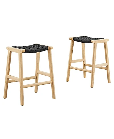 Modway Saoirse Woven Rope Wood Counter Stool, Set of 2