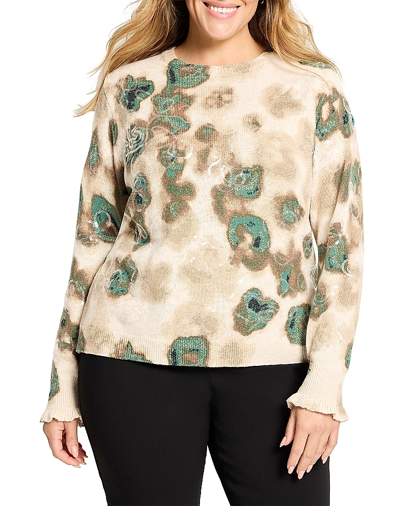 Nic+Zoe Plus Camo Shine Round Neck Sweater