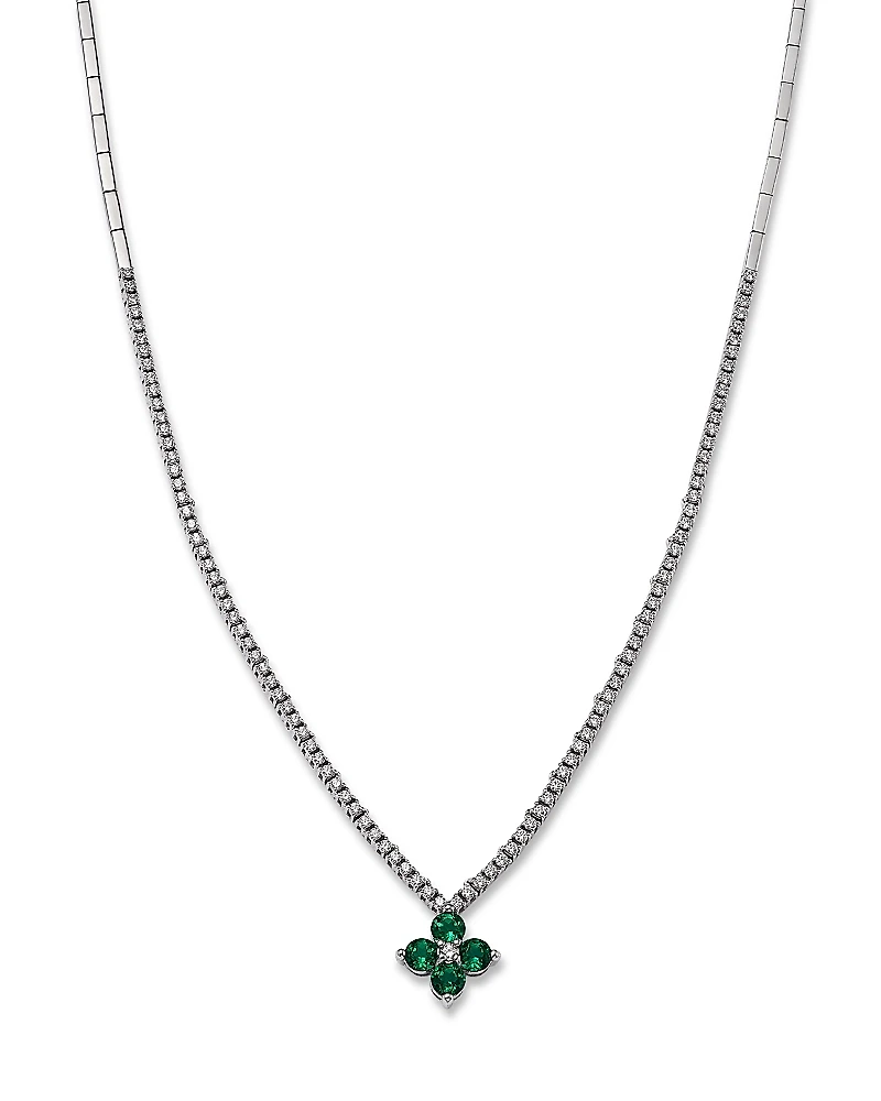 Bloomingdale's Fine Collection Emerald & Diamond Clover Tennis Necklace