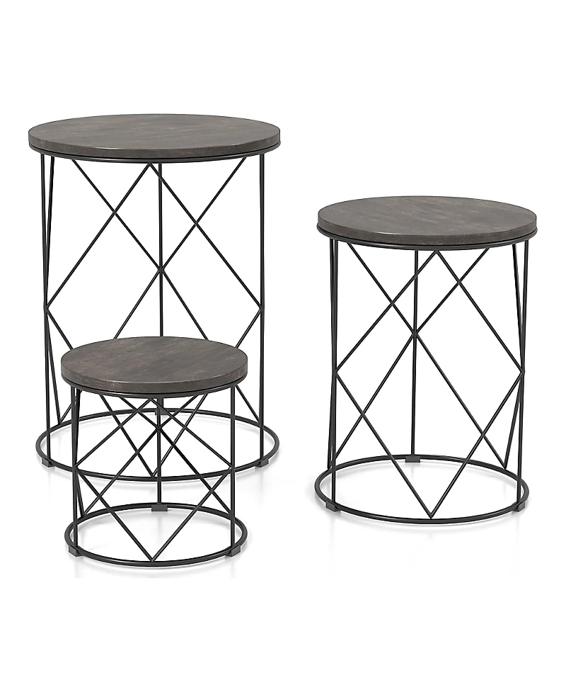 Furniture of America Bailer Steel Base Round Nesting Tables, Set 3