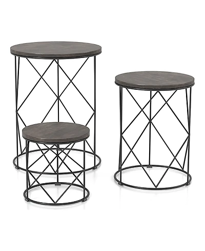 Furniture of America Bailer Steel Base Round Nesting Tables, Set 3