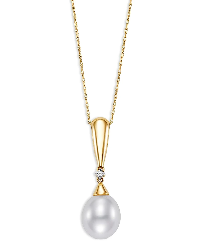 Bloomingdale's Fine Collection Diamond & Freshwater Pearl Pendant Necklace