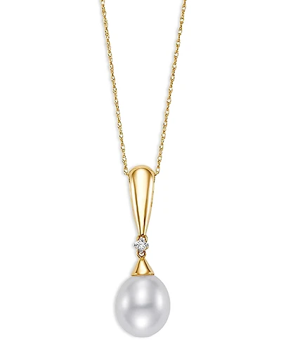 Bloomingdale's Fine Collection Diamond & Freshwater Pearl Pendant Necklace