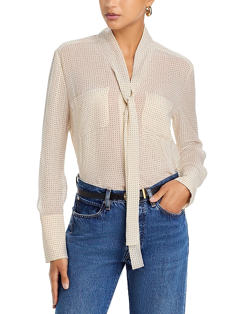 Frame The Silk Polka Dot Modern Tie Blouse