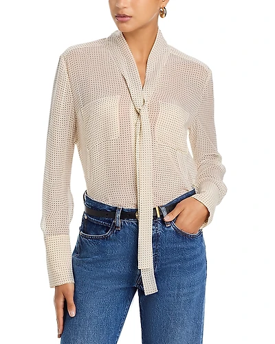 Frame The Silk Polka Dot Modern Tie Blouse