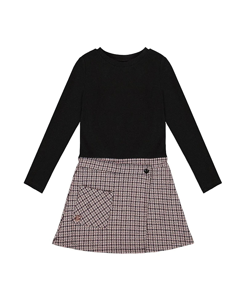 Deux par Girls' Bi-Material Dress and Houndstooth - Little Kid