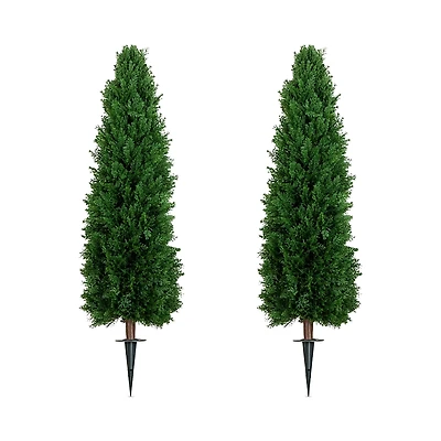 Nearly Natural 4' Uv Resistant Artificial Cedar Plant with Integrated Ground Stake (Indoor/Outdoor) - Set of 2