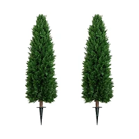 Nearly Natural 4' Uv Resistant Artificial Cedar Plant with Integrated Ground Stake (Indoor/Outdoor) - Set of 2