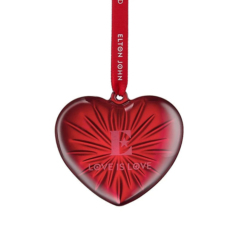 Waterford Elton John Aids Foundation Crystal Red Heart Ornament