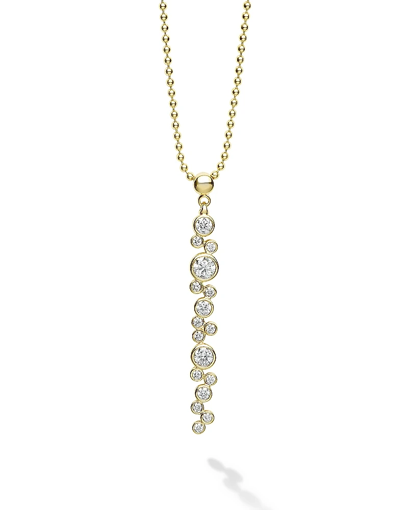 Lagos 18K Yellow Gold Fizz Diamond Bezel Linear Cluster Pendant Necklace
