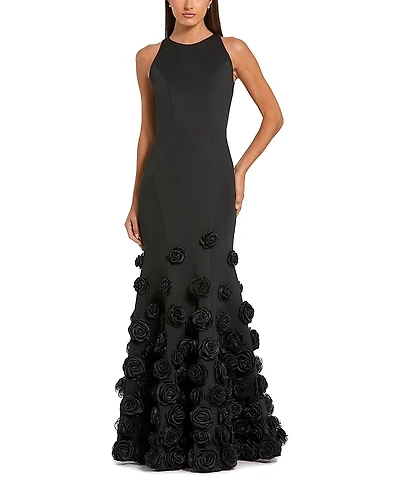 Mac Duggal Crepe Mermaid Gown with 3D Floral Hem