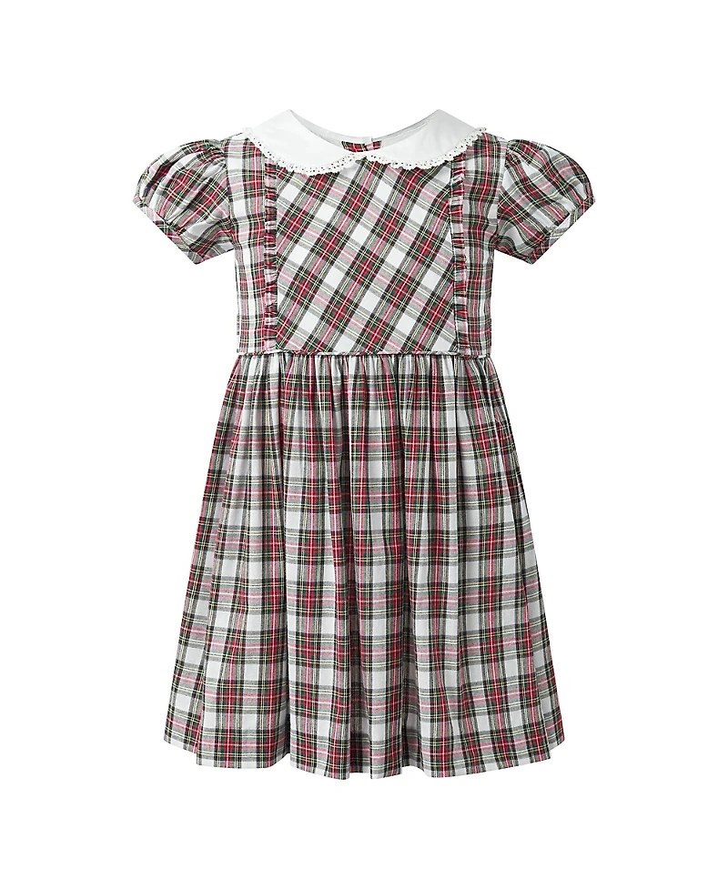 Rachel Riley Girls' Ivory Tartan Frill Front Dress - Little Kid, Big Kid