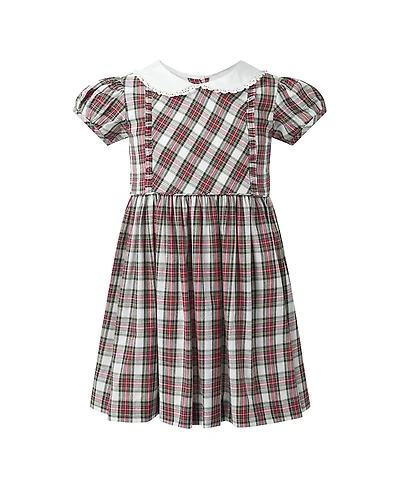 Rachel Riley Girls' Ivory Tartan Frill Front Dress - Little Kid, Big Kid