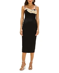 PatBO Selene Flower Applique Mesh Midi Dress