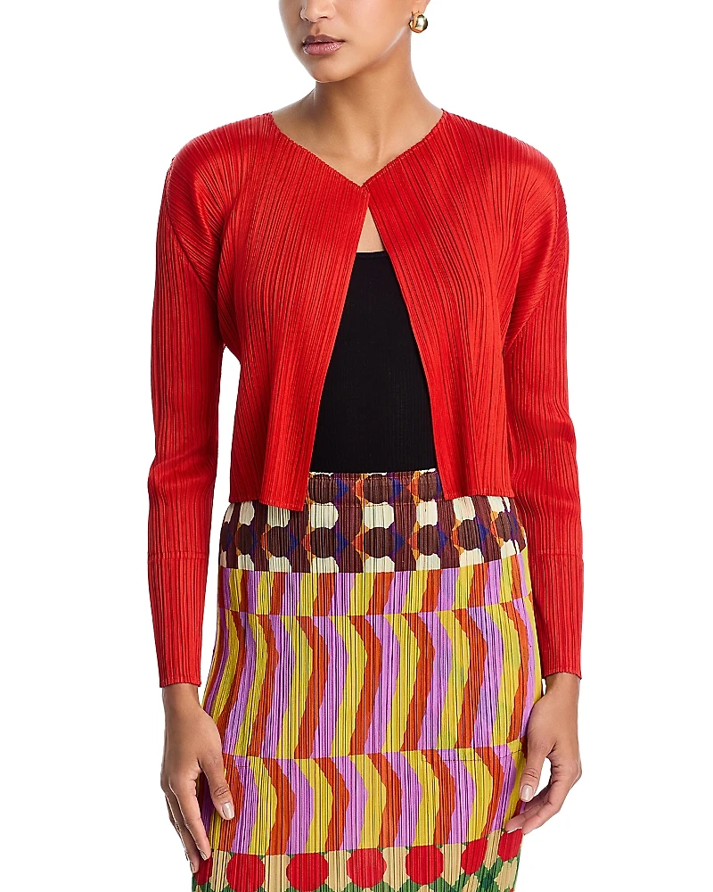 Pleats Please Issey Miyake Plisse Open Front Cardigan