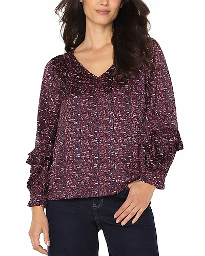 Liverpool Los Angeles Ruffled Sleeve V Neck Top