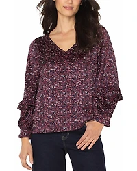 Liverpool Los Angeles Ruffled Sleeve V Neck Top