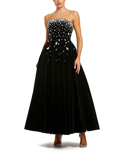Mac Duggal Embellished Velvet Strapless A Line Ankle Dress