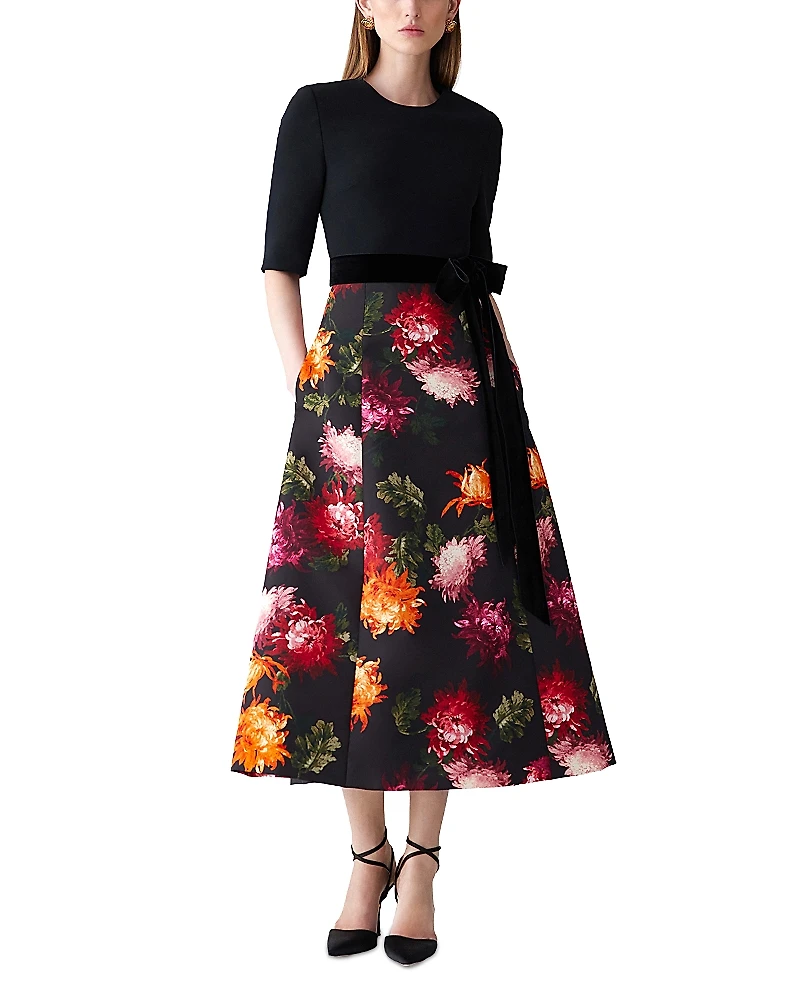 Carolina Herrera Elbow Sleeve Midi Dress