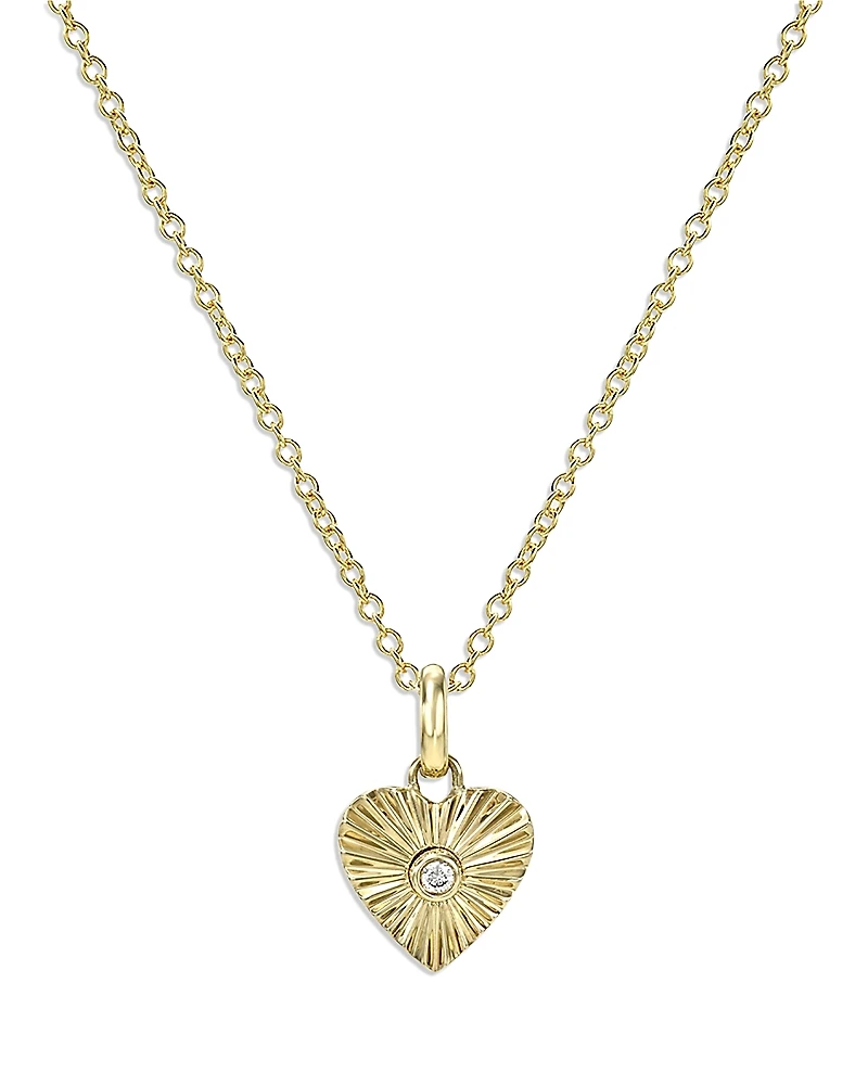 Zoe Lev 14K Yellow Gold Diamond Bezel One Love Heart Pendant Necklace, 16-18