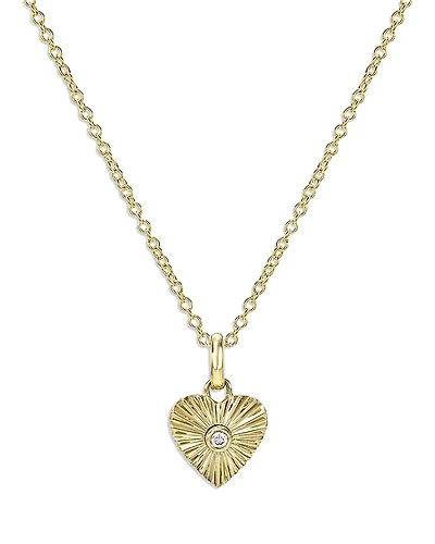 Zoe Lev 14K Yellow Gold Diamond Bezel One Love Heart Pendant Necklace, 16-18