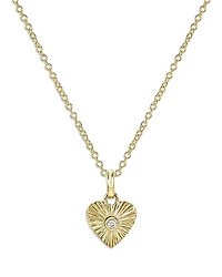 Zoe Lev 14K Yellow Gold Diamond Bezel One Love Heart Pendant Necklace, 16-18
