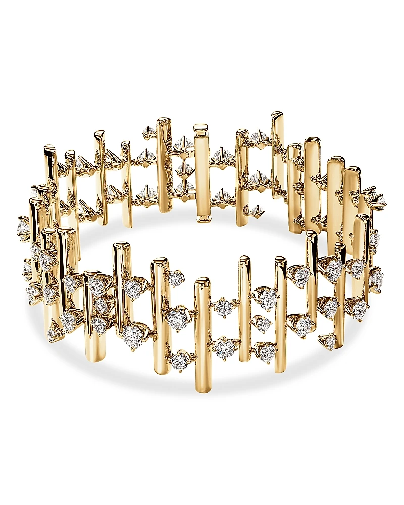 Hearts On Fire 18K Yellow Gold Barre Diamond Multirow Bar Link Statement Bracelet