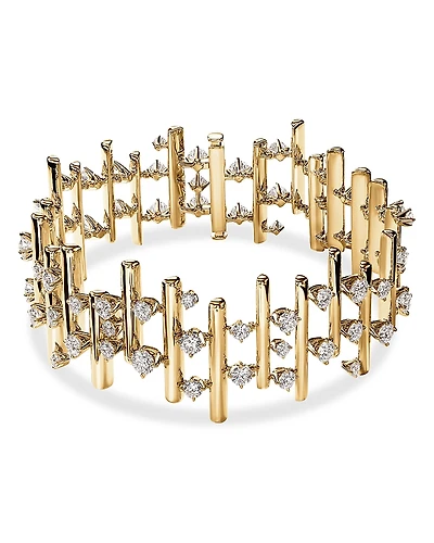 Hearts On Fire 18K Yellow Gold Barre Diamond Multirow Bar Link Statement Bracelet