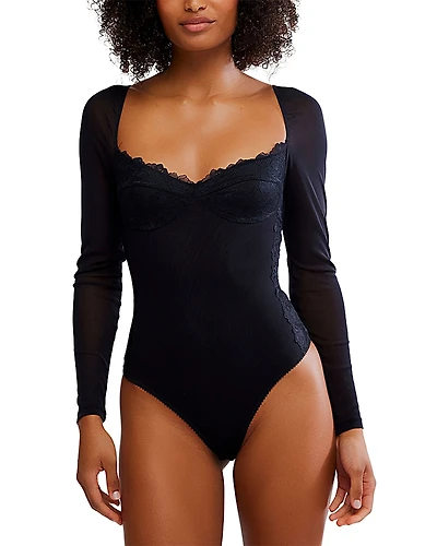Free People Suddenly Fine Lace Trim Bodysuit