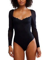 Free People Suddenly Fine Lace Trim Bodysuit