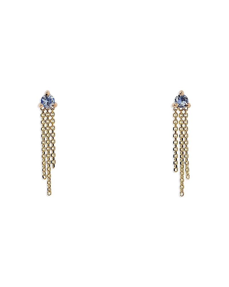 Wwake 14K Yellow Gold Blue Sapphire Mist Drop Earrings