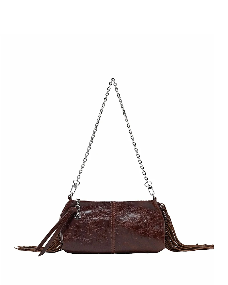 Maje Miss M Fringed Worn Leather Clutch