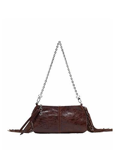 Maje Miss M Fringed Worn Leather Clutch