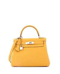 Pre-Owned Hermes Kelly 28 Handbag Yellow Togo with Palladium Hardware