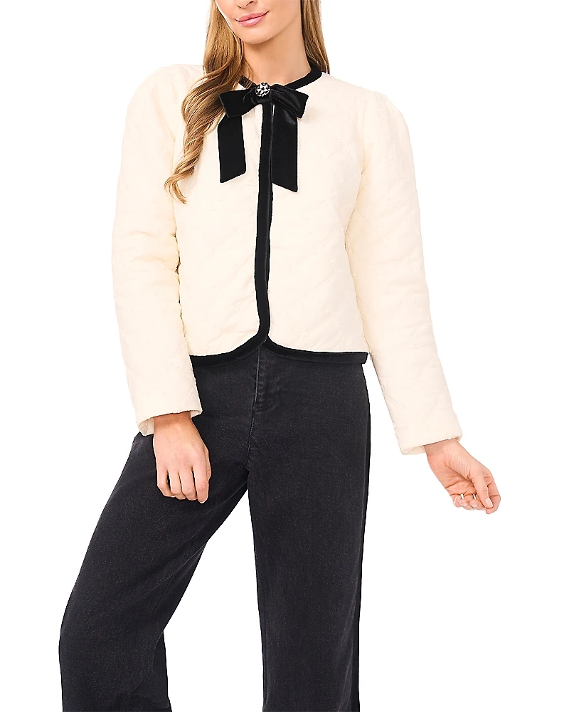 CeCe Quilted Bow Trim Jacket