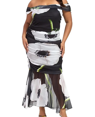 Fashion-szn Curve Bold Floral Ruched Midi Dress