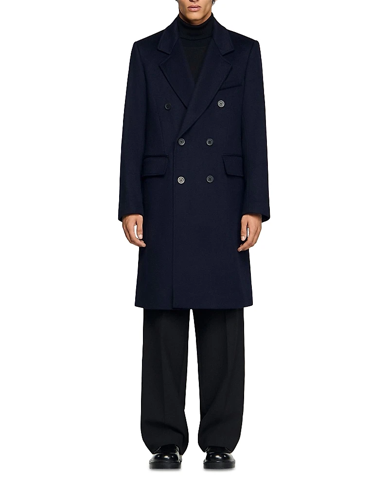 Sandro F25 Dionisus Double Breasted Wool & Cashmere Coat
