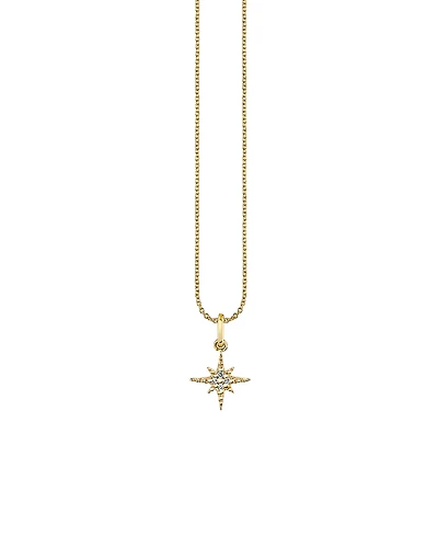Sydney Evan 14K Yellow Gold Diamond Mini Pave Starburst Pendant Necklace, 18-20