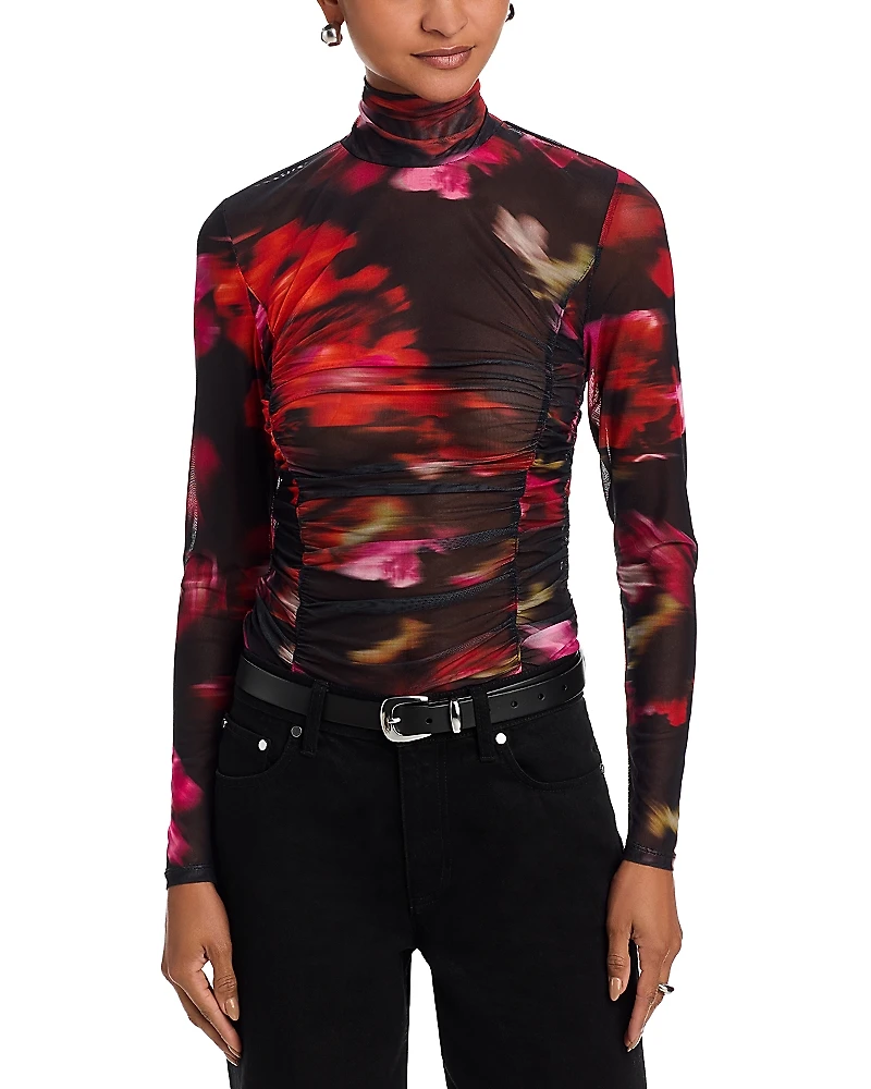 Steve Madden Taylore Printed Mesh Mock Neck Top