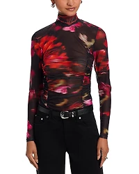 Steve Madden Taylore Printed Mesh Mock Neck Top