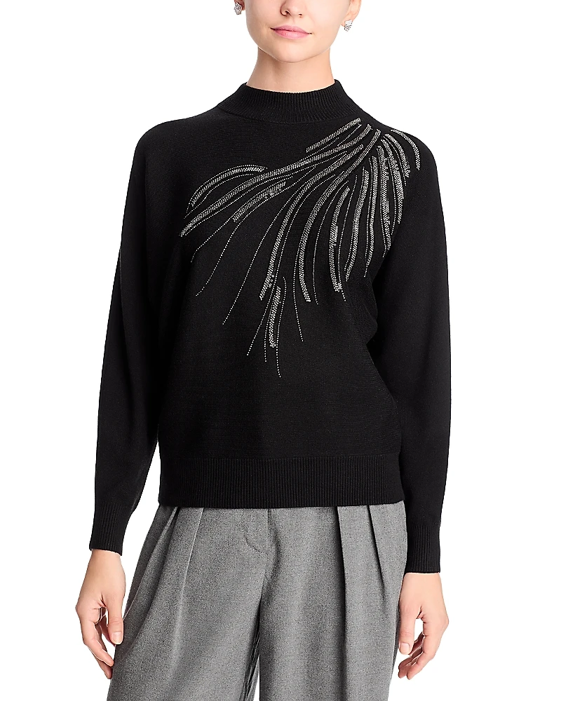 T Tahari Embellished Mock Neck Sweater