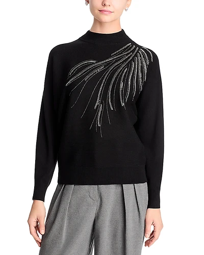T Tahari Embellished Mock Neck Sweater