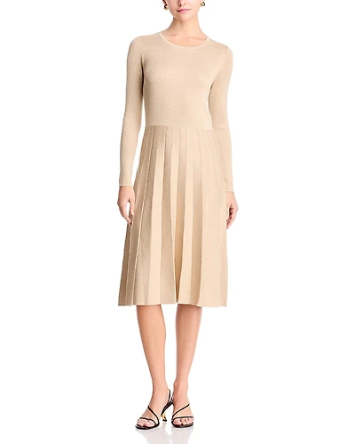 T Tahari Pleated Metallic Threaded Dress