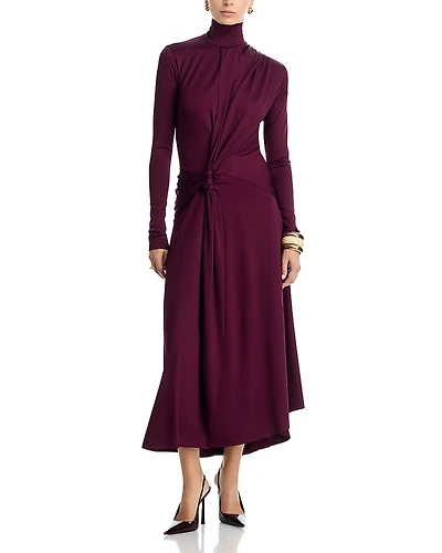 Victoria Beckham Twist Detail High Neck Midi Dress