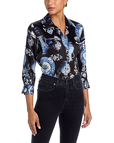 L'Agence Dani Silk Three Quarter Sleeve Blouse